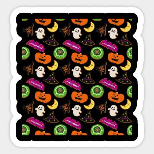 Halloween - Pattern - Spooky bats , pumpkin, cats, moon, cake, witch Sticker